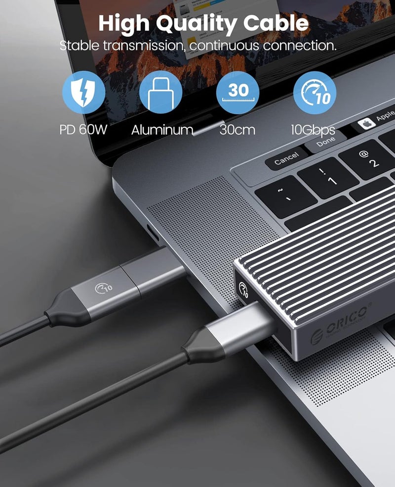 Orico محول ألومنيوم بدون أدوات لتخزين SSD NVMe M.2، قارئ USB-C M2 بسرعة 10Gbps لدعم M.2 PCIe NVMe M-Key 2230/2242/2260/2280، متوافق مع Thunderbolt 3، حالة خارجية تدعم UASP Trim-BM2G2 - Image 5
